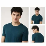 MARKS & SPENCERS ROUND NECK TEAL BLUE T-SHIRT - COTTON PLAIN-MRP-1299