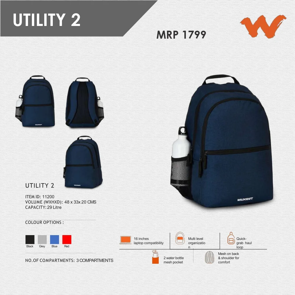 017d3555485dfab4eb3dd025a169e9a2.webp Wildcraft Utility 2 Backpack -11200 MRP 1799 - Image 1