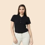VERO MODA-SOLID POLO - T-SHIRT - BLACK COLOUR-MRP-1799