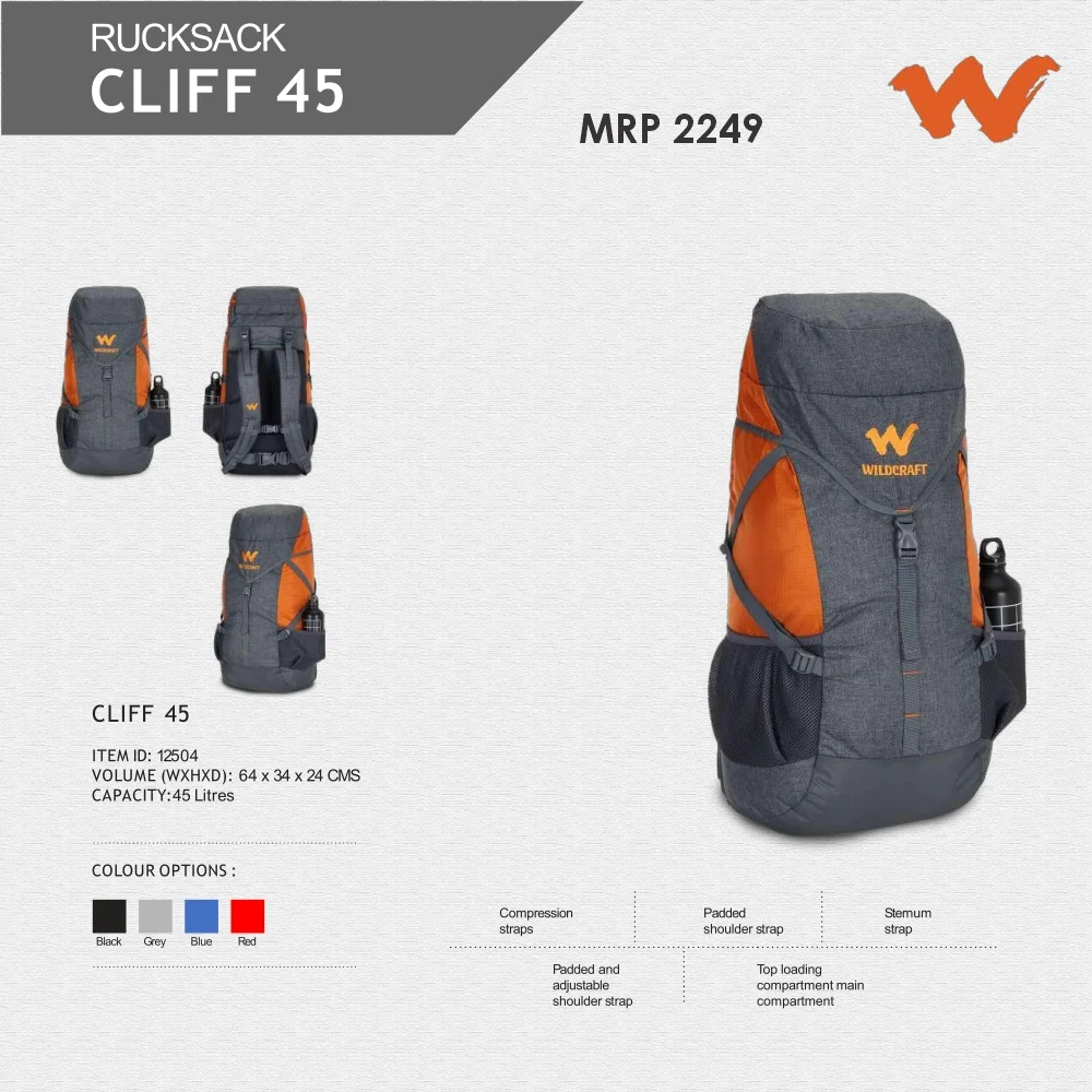 078eeea4d9cc9393421add53fc179d63.webp Wildcraft Cliff-45 Rucksack-12504 MRP 2249 - Image 1