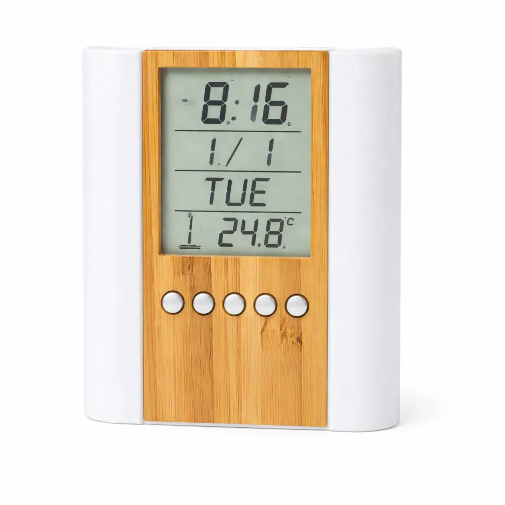 0ee57985bb936a53b438086232f051d7.webp Bamboo Digital Desk Clock with Pen Holder - Image 1