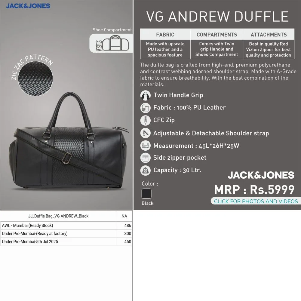 13dcf6bcec3ff0363edaeed1f336059d.webp Jack & Jones JJ VG ANDREW DUFFLE MRP-5999 - Image 1