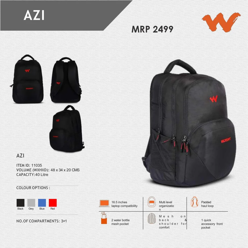 14efa6681d0d7d38ac28bff4f2694346.webp Wildcraft AZI Backpack- 11035 MRP 2499 - Image 1