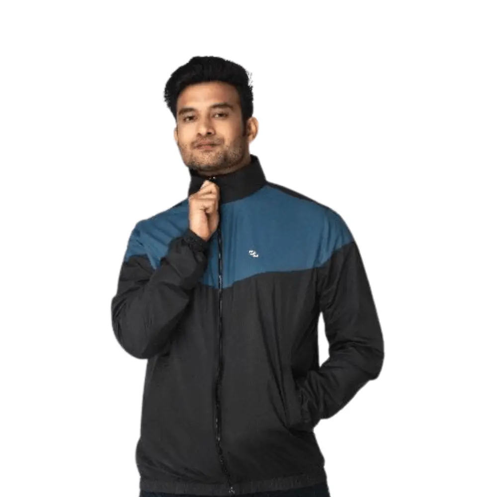 18d8c54f286b5219953727ef2d03e79e.webp Zeel - Mens Windcheater Jacket - Black With Blue-MRP - Image 1