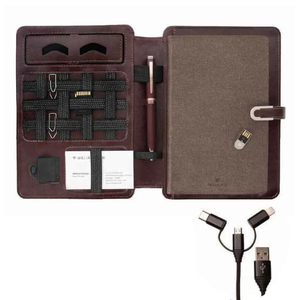 1fc7026362043341b15e5d834c9dc5f3.webp SUPERBOOK - Notebook Organiser With 8000 mAh Power Bank and 16 GB Flash Drive - Coffee Brown - Image 1