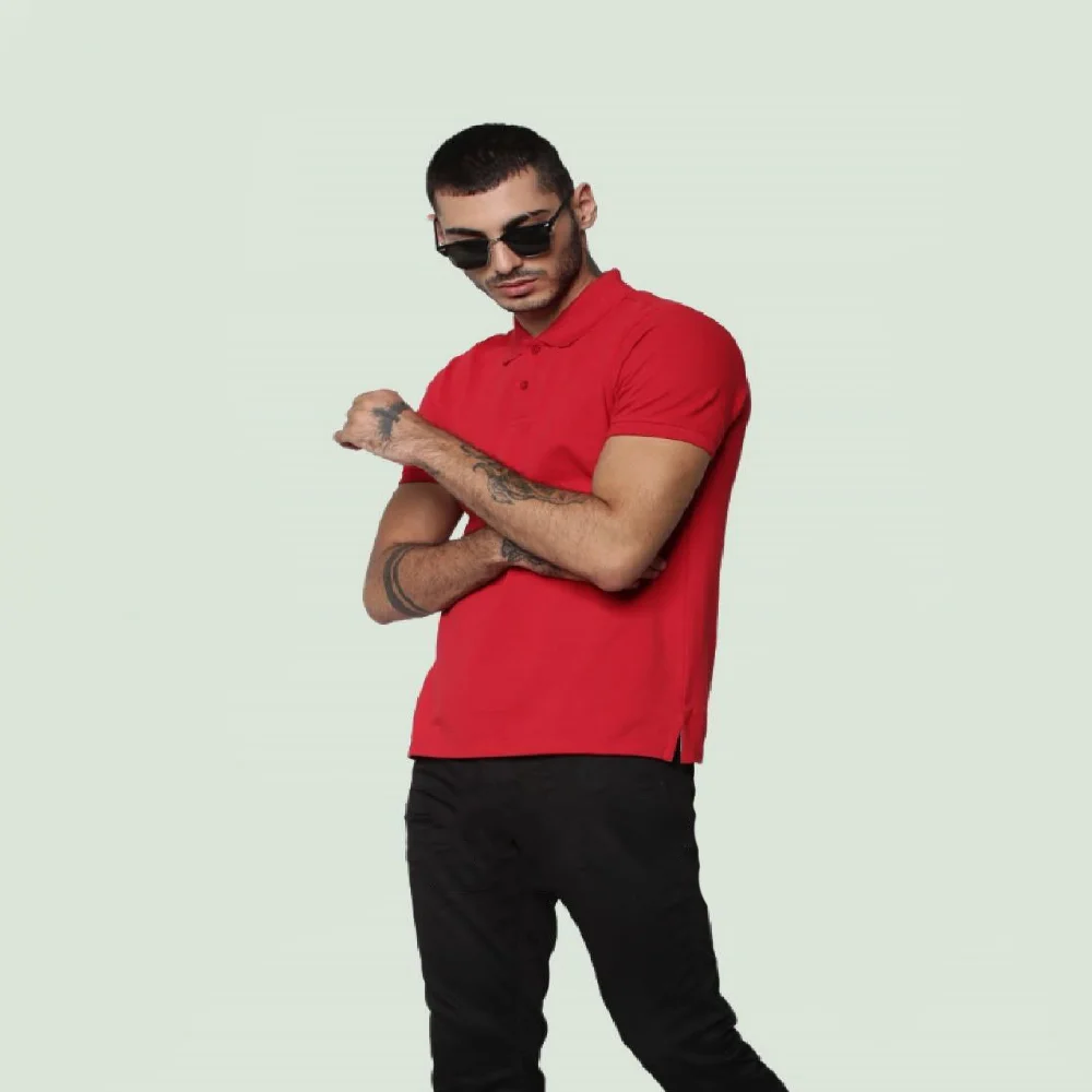 27176efaab605aa98bdd89421a756606.webp JACK & JONES - SOLID POLO NECK - T-SHIRT-RED COLOUR-MRP-1799 - Image 1