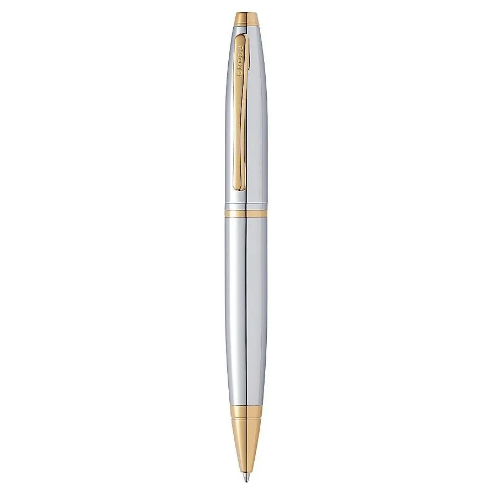 28fff4841509965b1fe70429cb653a70.webp Cross - Calais Chrome Ballpoint Pen with Gold Tone - Image 1