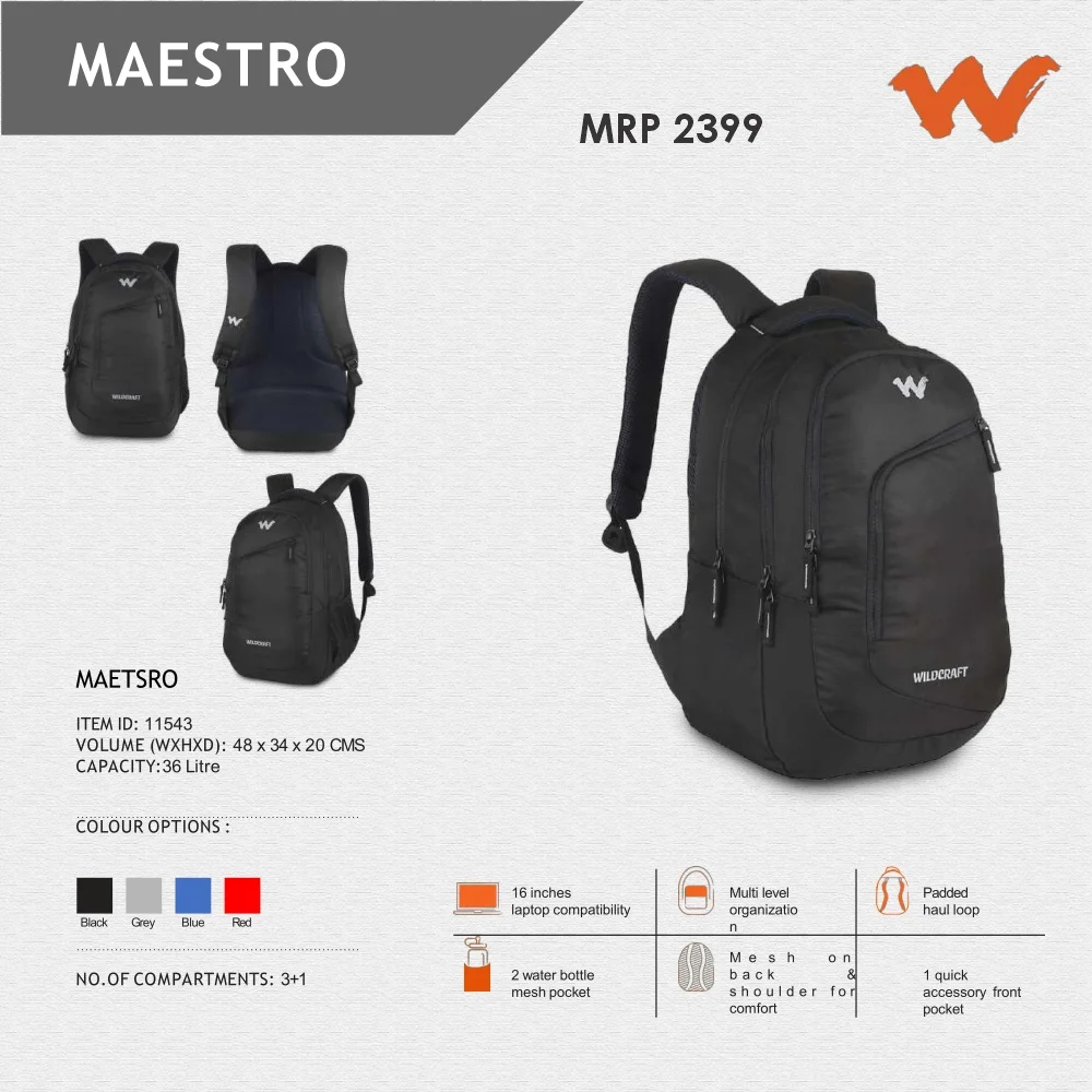 29e0fc3ab3e336366b93680367453f14.webp Wildcraft Maestro Backpack- 11543 MRP 2399 - Image 1
