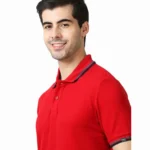 MARKS & SPENCERS POLO NECK RED T-SHIRT -COTTON PLAIN WITH TIPPING-MRP-1899