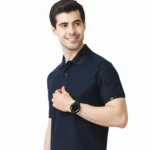 MARKS & SPENCERS POLO NECK NAVY BLUE T-SHIRT - COTTON PLAIN-MRP-1699