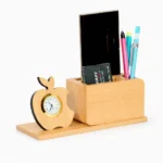 Apple Shape Wooden Desk Organizer with Clock