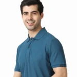 MARKS & SPENCERS POLO NECK TEAL BLUE T-SHIRT -COTTON PLAIN-MRP-1699