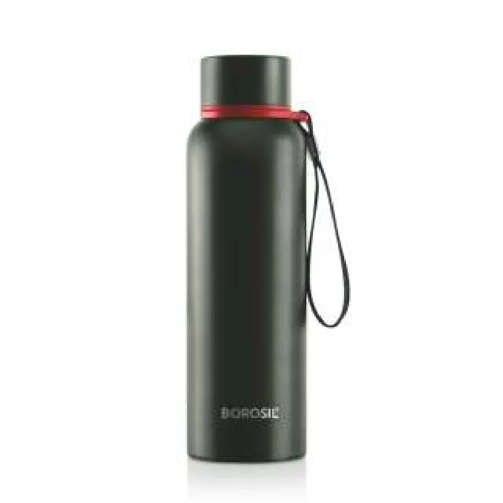 3b7d648ee152b0d5f154673a5381c31b.webp BOROSIL TREK GREEN & BLACK STAINLESS STEEL BOTTLE - Image 1