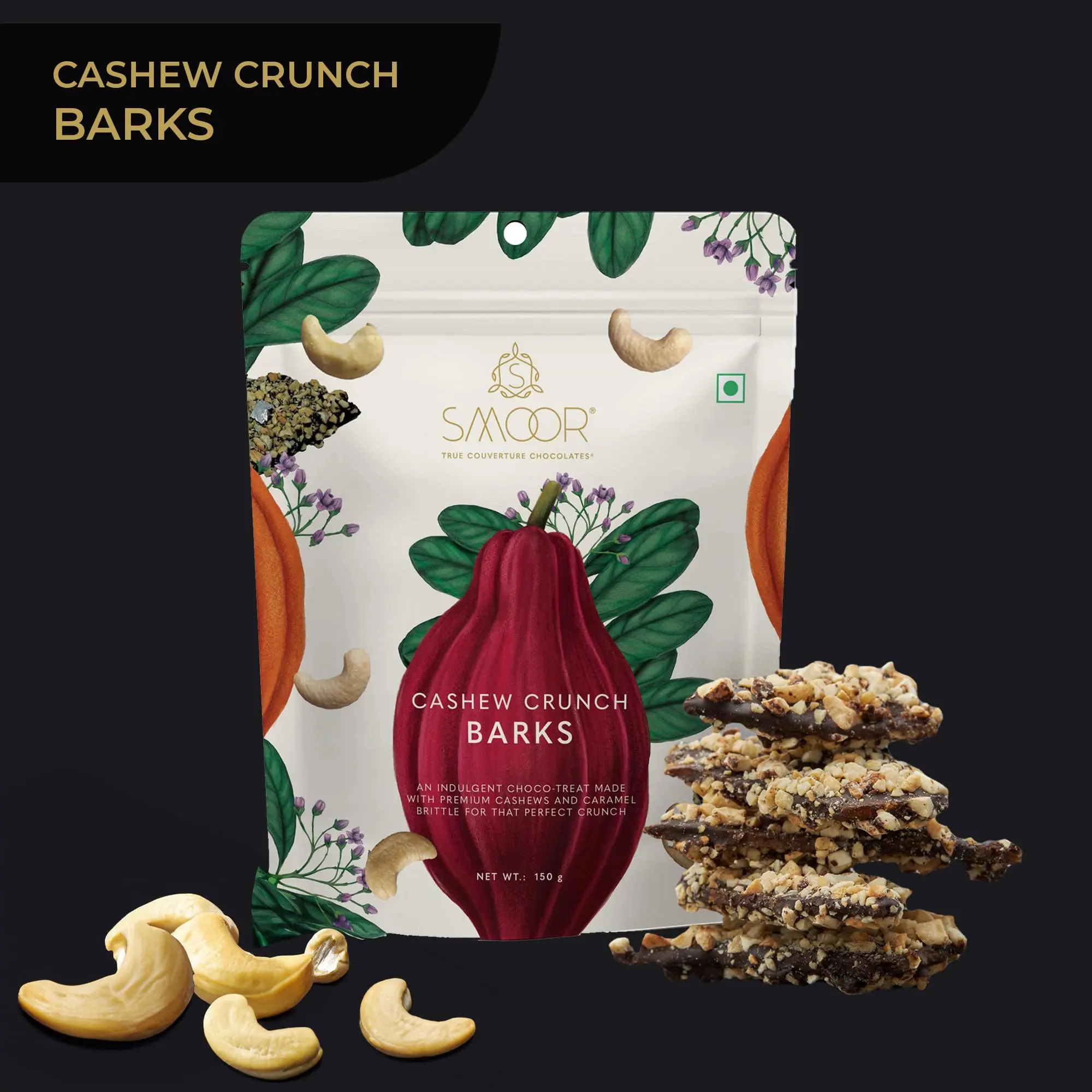 53c6594fbcccb3a8b2f4782ffbd79b0b.webp Smoor Chocolates - CHOCOLATE BARKS - CASHEW CRUNCH BARKS - MRP 530 - Image 1