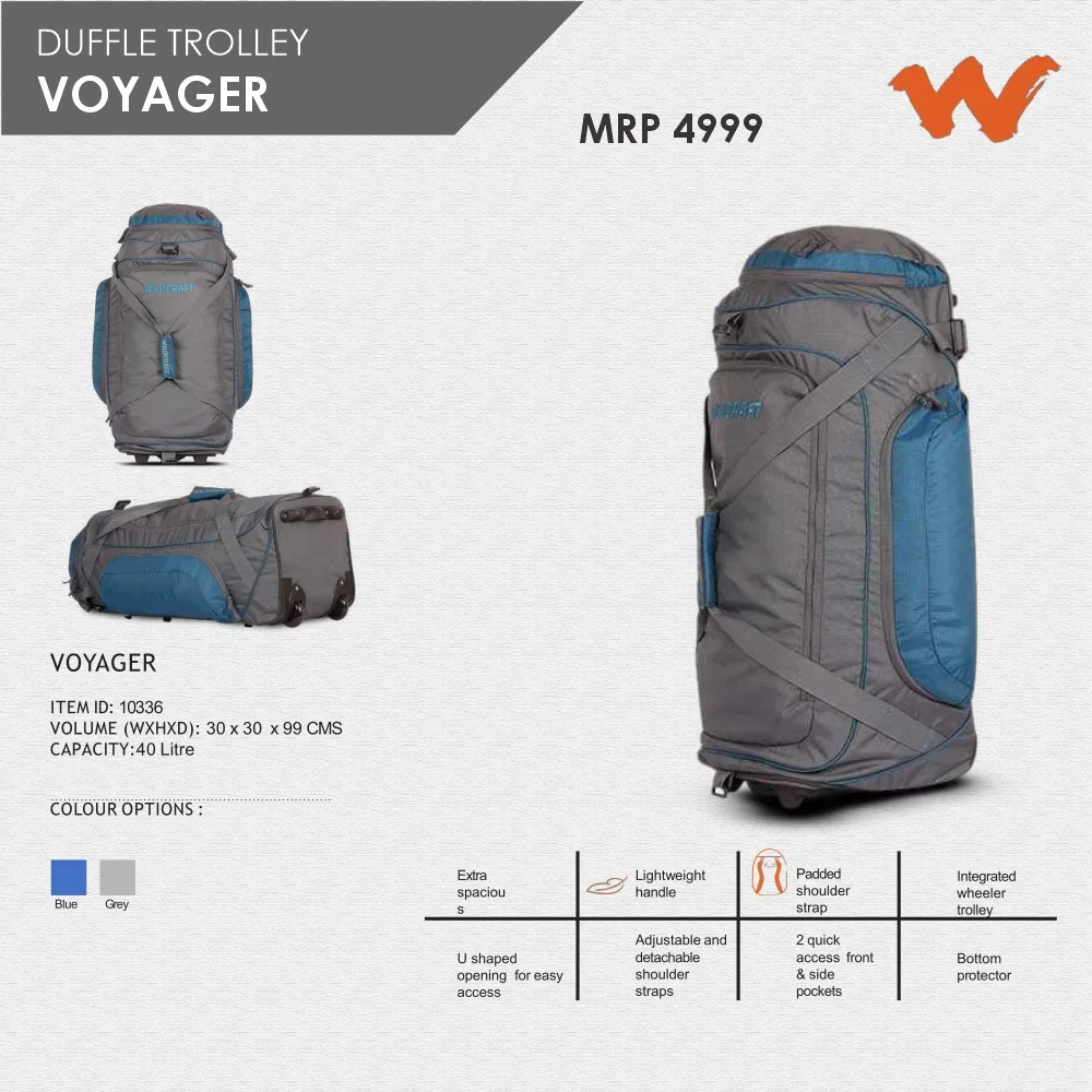 5a1f1f4d876eea2784b608bf57904b7b.webp Wildcraft Voyager Duffle Trolley Bag- 10336 MRP 4999 - Image 1