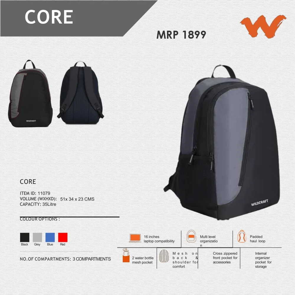 5f71b33775cd81cd23fc035ad03a5092.webp Wildcraft Core Backpack- 11079 MRP 1899 - Image 1
