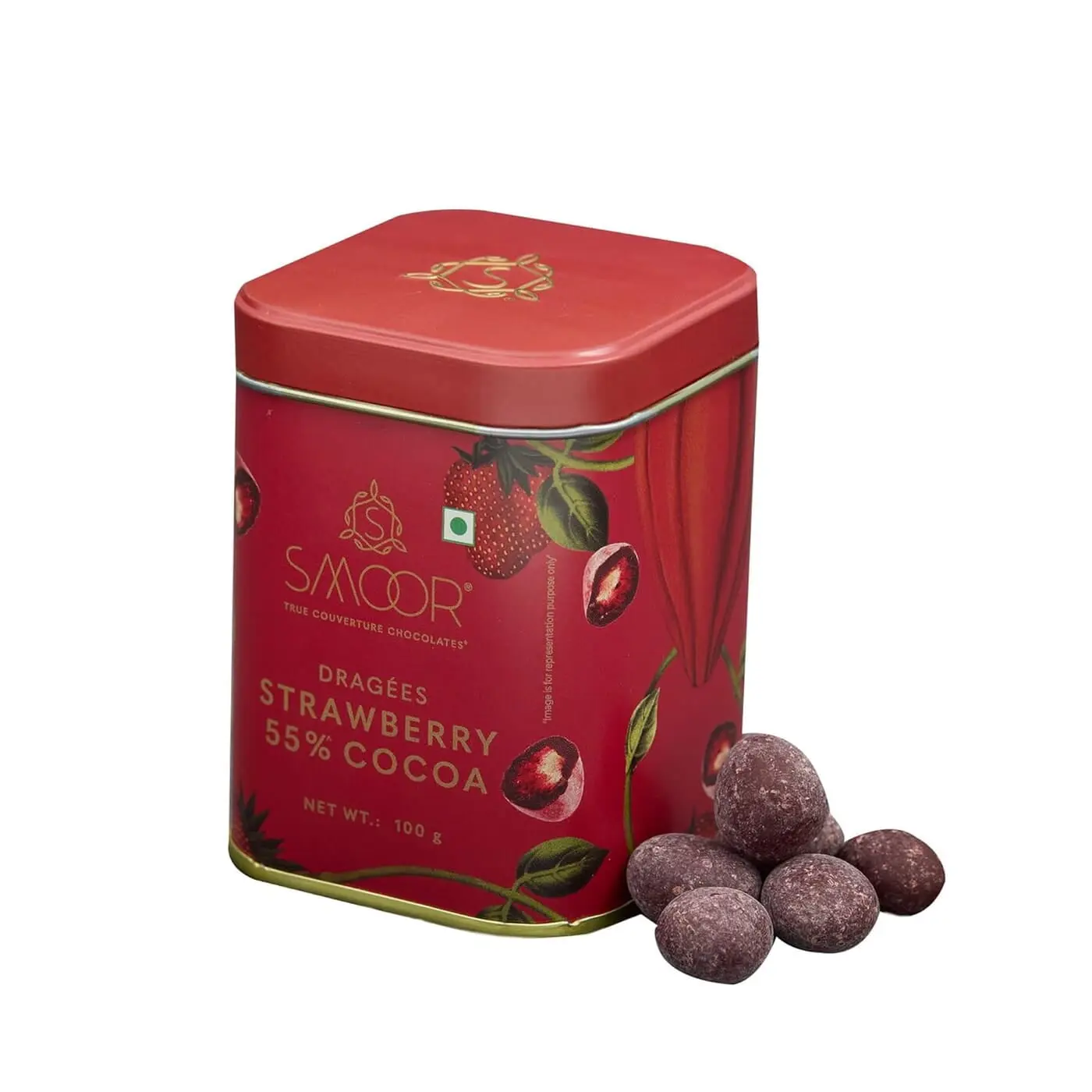 6212c353f3b5d0a23ab08ac5c754cf53.webp Smoor Chocolates - DRAGÉES - STRAWBERRY 55% COCOA MRP 660 - Image 1