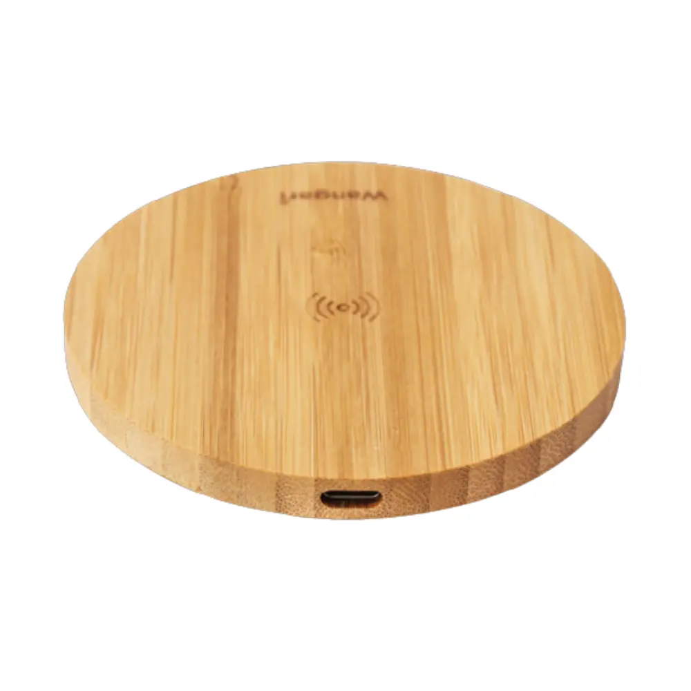 6645e584bc7816645e584bc78c.webp Wangari - Olive - Round bamboo wireless charger , 15W with type c input - Image 1