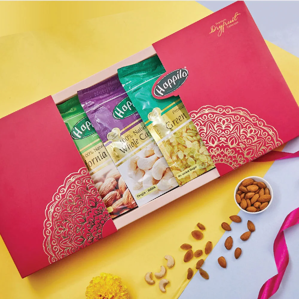 69de7f66ad3a4ebd78892bd55ad6da98.webp Happilo Marigold Dryfruit Hamper - Image 1