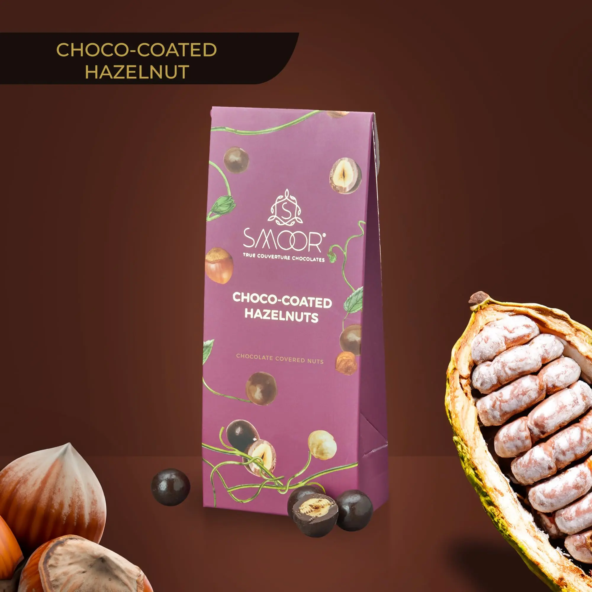 78d9f1c891063c4d69381aa28f63c022.webp Smoor Chocolates - COATED NUTS & RICE CRISPIES - CHOCO-COATED HAZELNUT - MRP 210 - Image 1