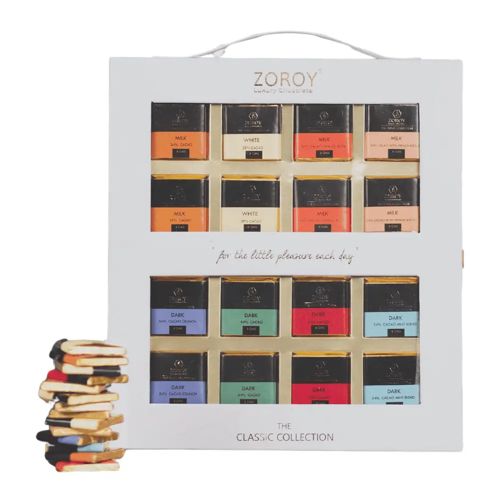 7beaaef387bd9ff934e60b3d380c0e63.webp Unique Diwali Gifts ZOROY - Classic Belgian Thin Set Of 16 Diwali Gift Hampers for Employees - Image 1