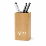 Bamboo Pen Stand with LED Digital Clock
