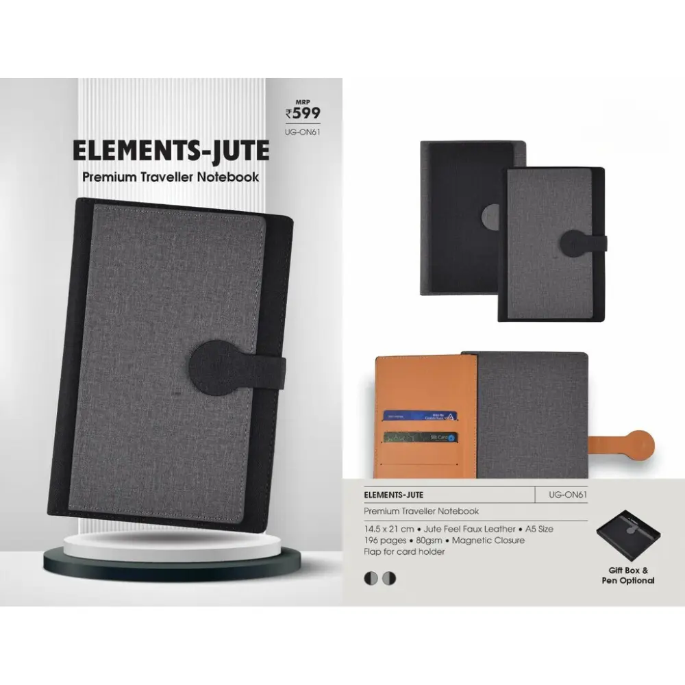 94c82e4873a4e57bed348acb35b8baa2.webp ELEMENTS - JUTE Premium Traveller NoteBook - Image 1