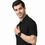 MARKS & SPENCERS POLO NECK BLACK T-SHIRT - COTTON PLAIN-MRP-1699