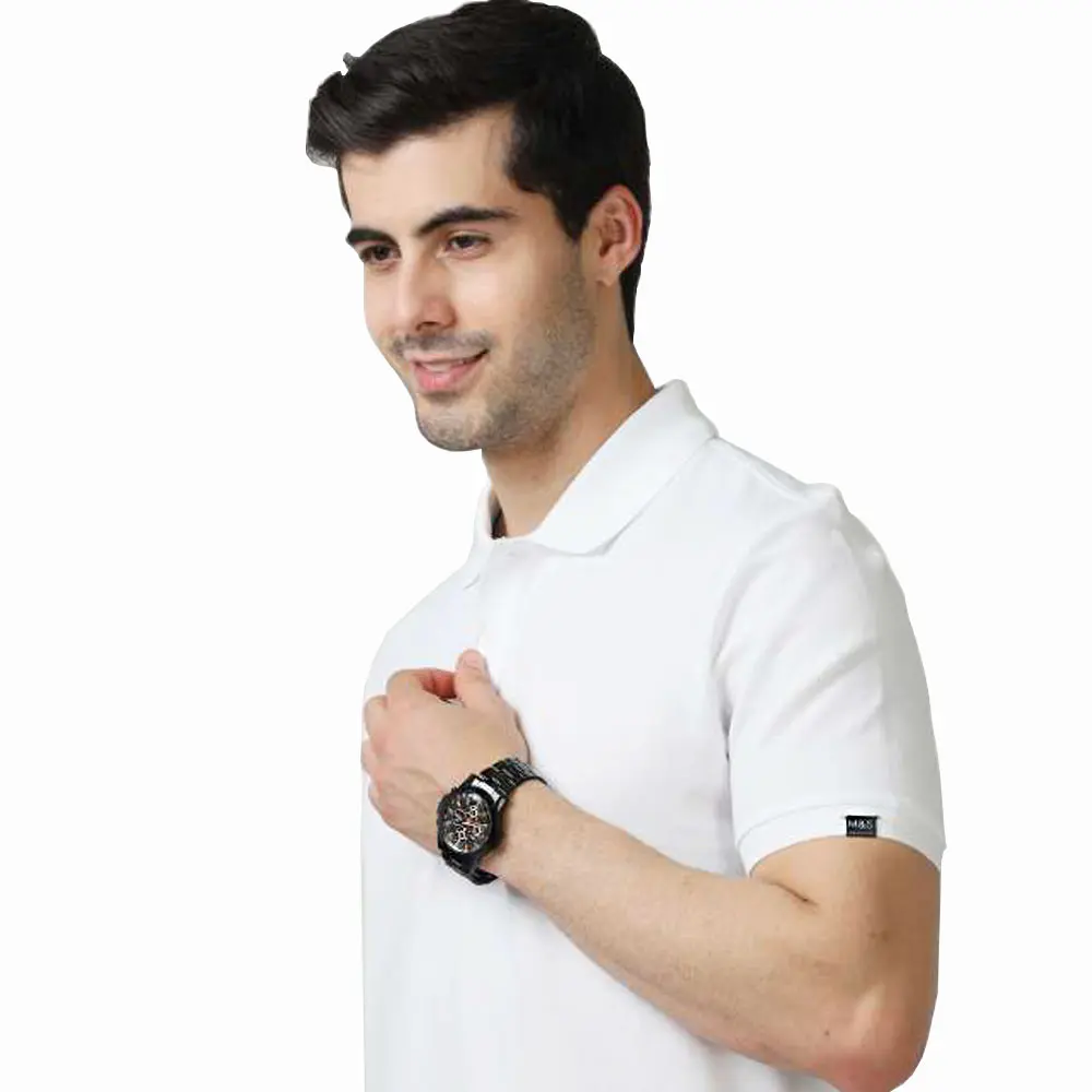 9fb84e4b769b0adf7ad7ab26953b6dd3.webp MARKS & SPENCERS POLO NECK WHITE T-SHIRT - COTTON PLAIN-MRP-1699 - Image 1