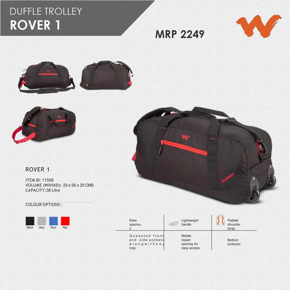 a18ac521d752695b18e85b0f08a50f04.webp Wildcraft Rover 1 Duffle Trolley Bag- 11558 MRP 2241 - Image 1