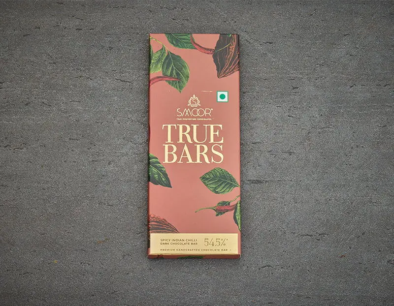 ae826220259a955f49573f3ae5e145b3.webp Smoor Chocolates - TRUE BAR - 50g - SPICY INDIAN CHILLI DARK CHOCOLATE BAR MRP 300 - Image 1