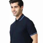 MARKS & SPENCERS POLO NECK NAVY BLUE T-SHIRT - COTTON PLAIN WITH TIPPING-MRP-1899