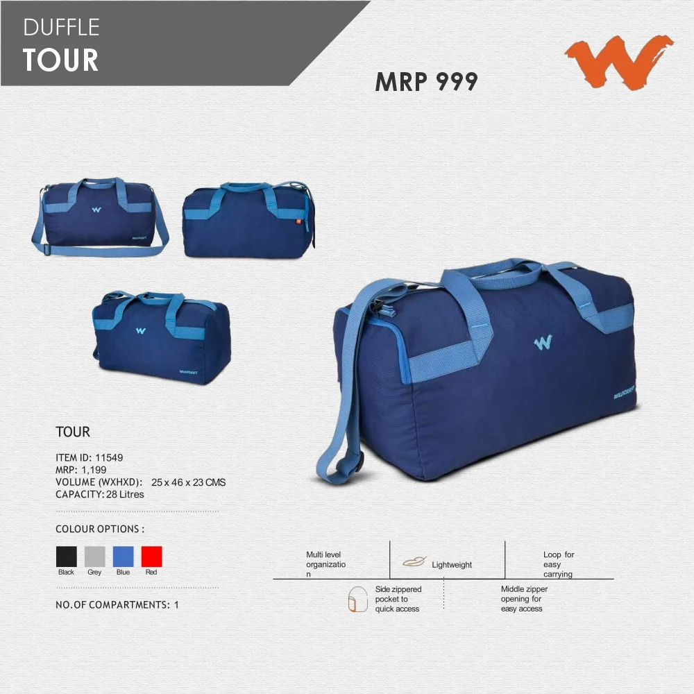 b5f58ed08f71214f1ae6104ac653b25c.webp Wildcraft Tour Duffle Bag- 11549 MRP 999 - Image 1