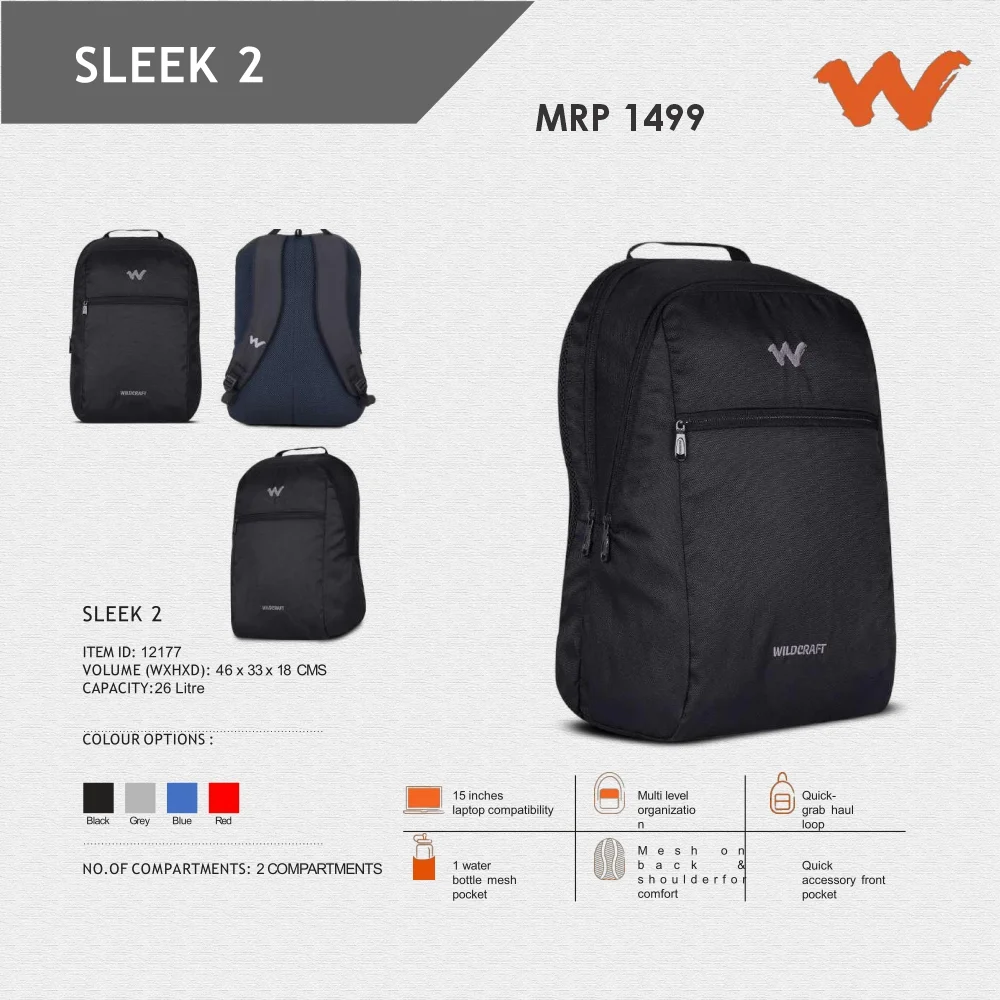 b999a5e40427bc13df0bf29c427a9db1.webp Wildcraft Sleek 2 Backpack- 12177 MRP 1499 - Image 1