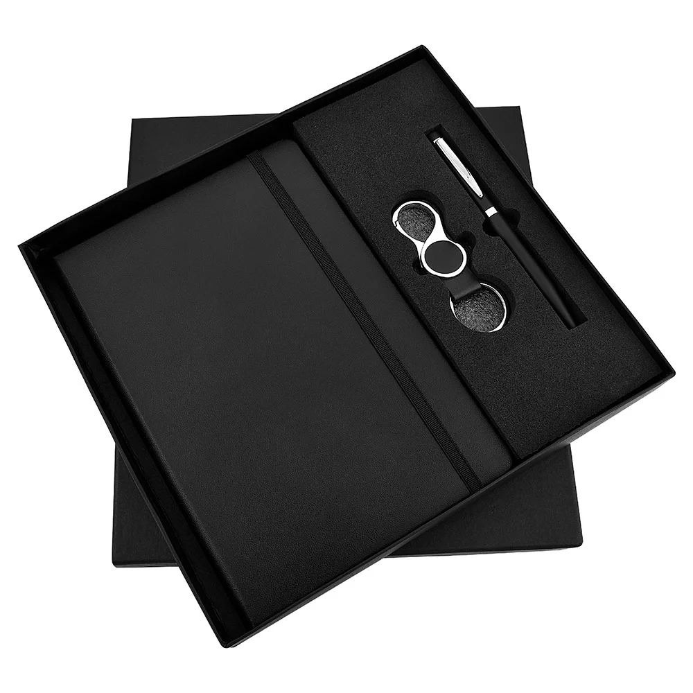 be7a9145ac6e02b3b947d5d5cccd3569.webp FTJ - Sr 158 - Black Elastic 3 in 1 Pen, Diary & Keychain - Image 1