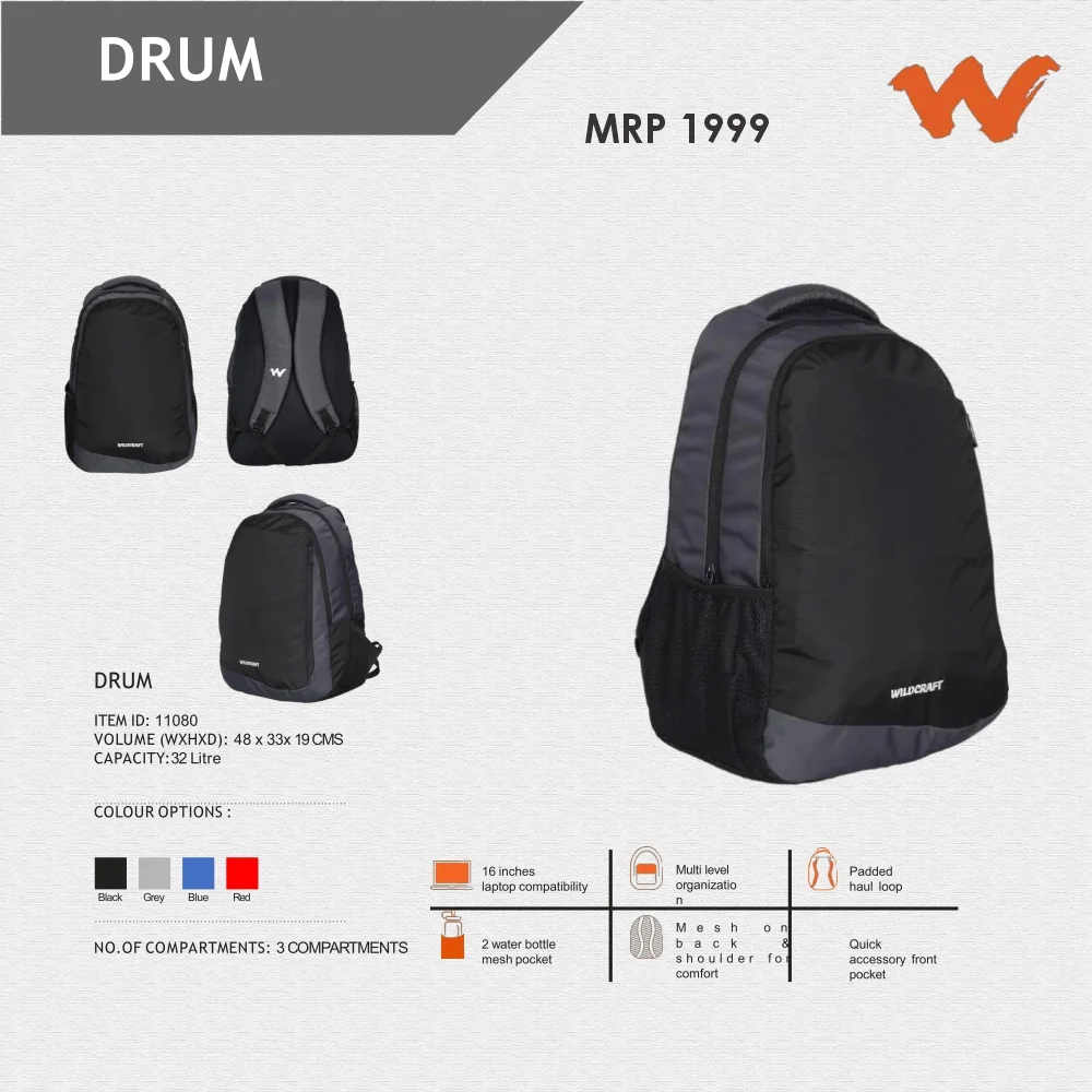 bf77541d70a1c2b4a6fceac61d1c61c3.webp Wildcraft Drum Backpack- 11080 MRP 1999 - Image 1
