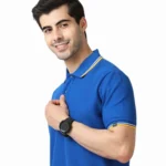 MARKS & SPENCERS POLO NECK ROYAL BLUE T-SHIRT -COTTON PLAIN WITH TIPPING-MRP-1899