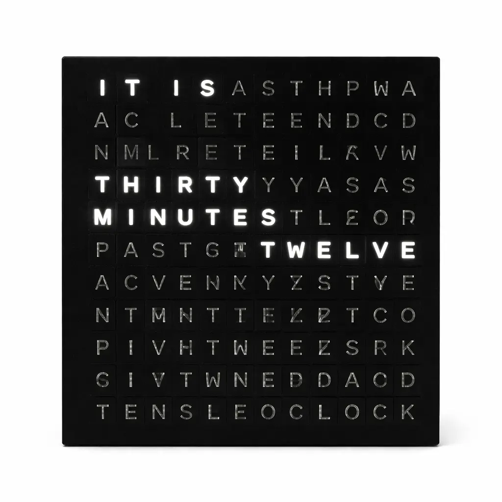 c87df4476cb97ca1ee440bc94d2fc78a.webp Grid Word LED Clock Display – Smart Digital Wall Clock - Image 1