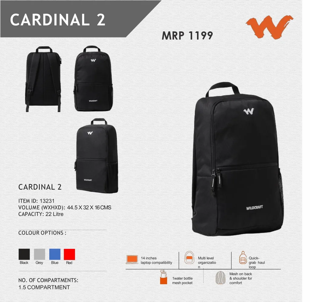 c977b3ed4acf59790985130865c07c04.webp Wildcraft Cardinal 2 Backpack- 13231 MRP 1199 - Image 1
