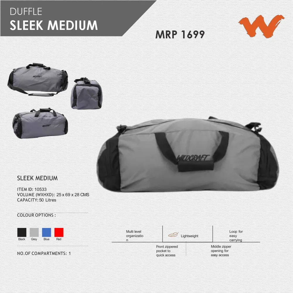 ca5d5a23d06d0b9995bdcd9f08fe32ee.webp Wildcraft Sleek Medium Duffle Bag- 10533 MRP 1699 - Image 1