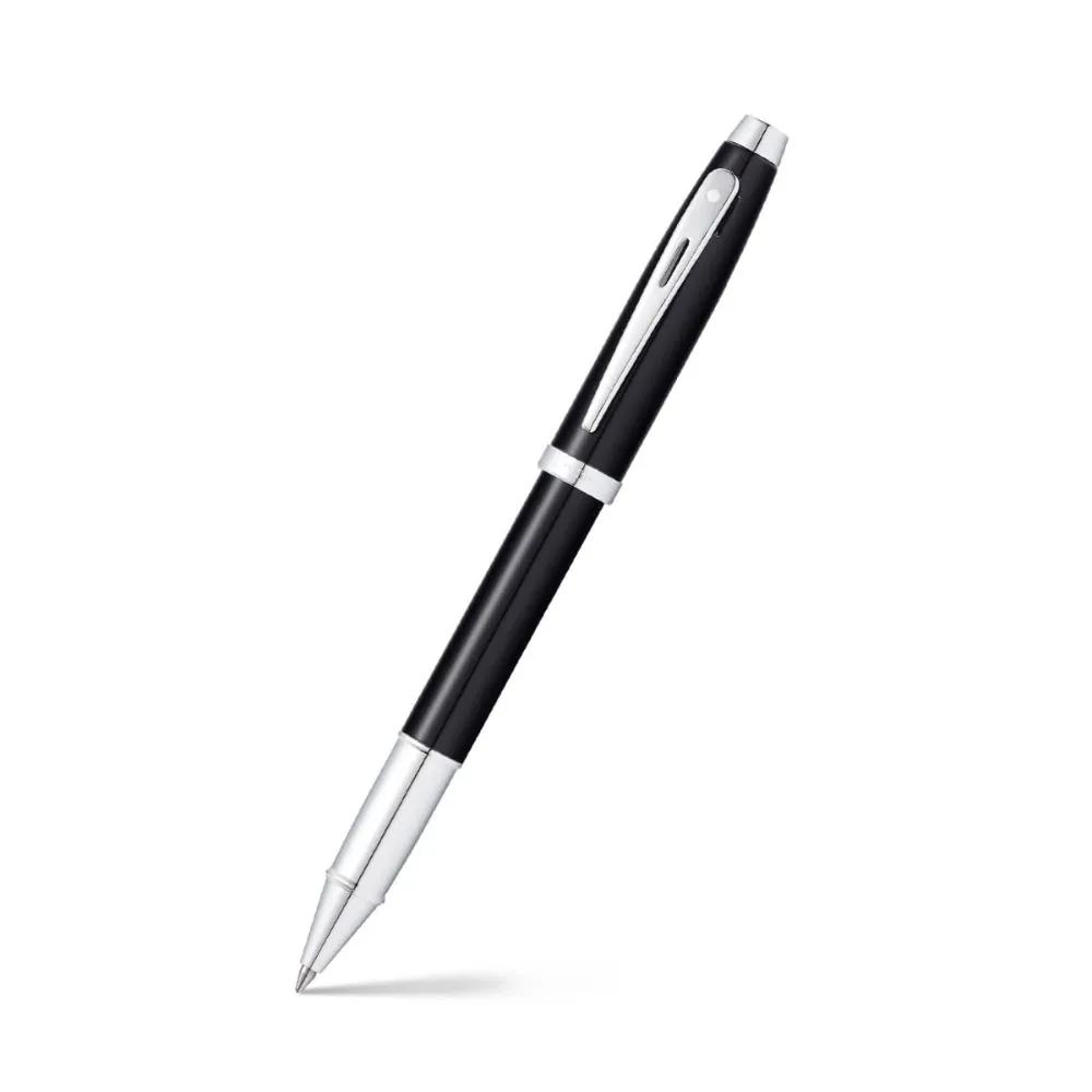 d28a9eedec240fb21ce763e6ad3c7639.webp Sheaffer - 100 Glossy Black Lacquer Rollerball Pen With Polished Chrome - Image 1