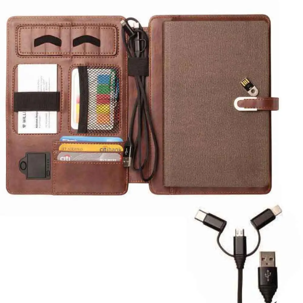 e18ac12f8c964803ed43731c78553f42.webp Organiser with Wireless 4000 mAh Power Bank and 16GB Flash Drive - Dark Brown - Image 1