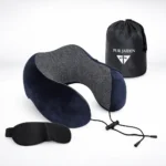 Memory Foam Travel Neck Pillow Set with Eye Mask & Earplugs – Premium Corporate Travel Gift