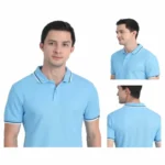 MARKS & SPENCERS POLO NECK SKY BLUE T-SHIRT - COTTON PLAIN WITH TIPPING-MRP-1899