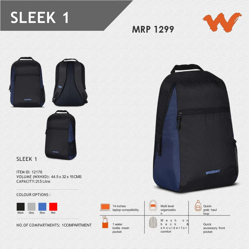 f535fbe771274d3495a592671b12442a.webp Wildcraft Sleek 1 Backpack- 12176 MRP 1299 - Image 1