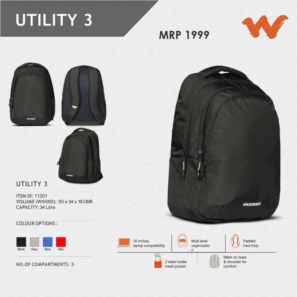 f66f927819e16af94476a82b3363de24.webp Wildcraft Utility 3 -Backpack-11201 MRP 1999 - Image 1