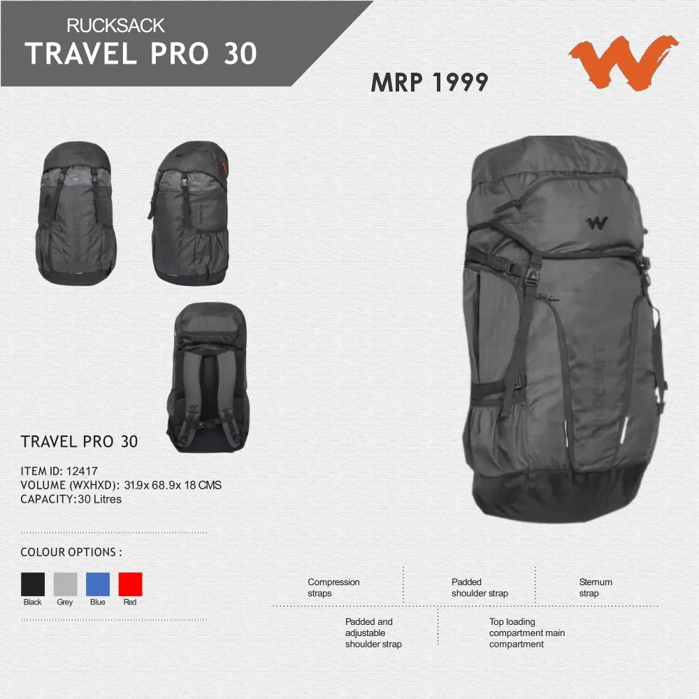 f7528ea8aab3450bd9263a3aa4943af0.webp Wildcraft Travel Pro 30 Rucksack- 12417 MRP 1999 - Image 1