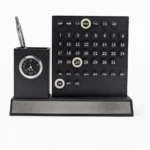 Perpetual Calendar Desk Organizer with Clock & Pen Holder
